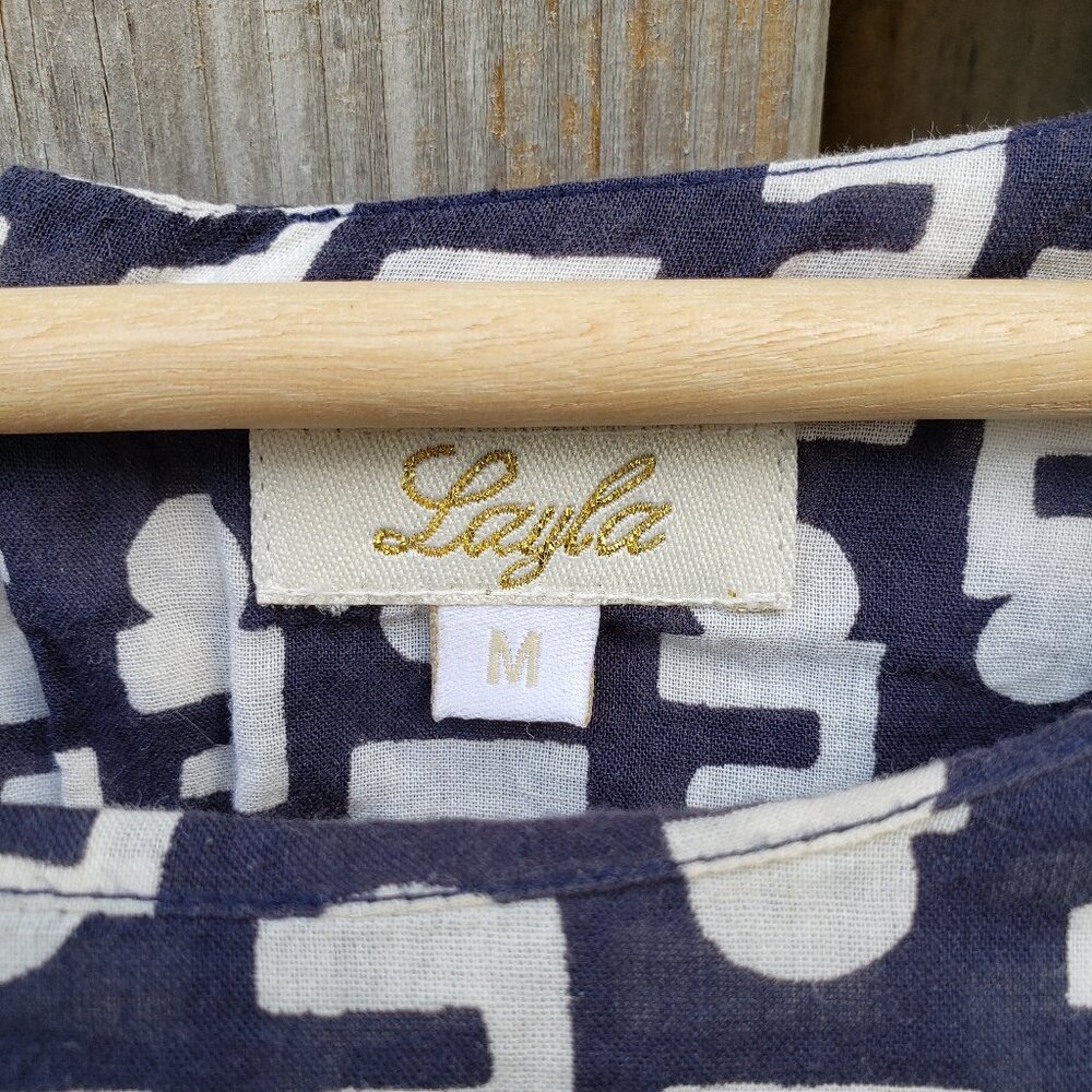 Layla light cotton oversized dress tunic navy & white - size M - Picture 3 of 6